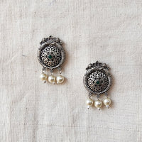 BALAMANI- Silver Stud With Pearls German Oxidised Earring