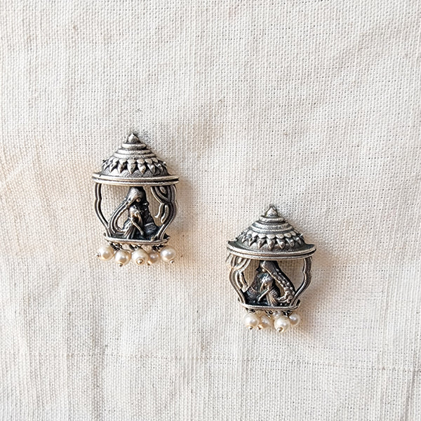 BALAMANI- Silver Doli Stud With Pearls German Oxidised Earrings
