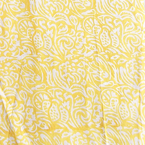 (PRE-CUT 1.15 METER) Pure Cotton Jaipuri Yellow With White Intricate Design Hand Block Print Fabric
