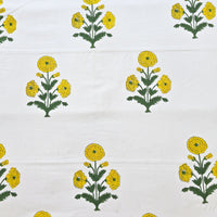 Pure Cotton Jaipuri White With Yellow Big Flower Plants Hand Block Print Fabric