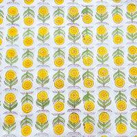 Pure Cotton Jaipuri White With Yellow Flower Motif Hand Block Print Fabric