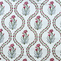 Pure Cotton Jaipuri  White With Megenta Flower Intricate Design Hand Block Print Fabric