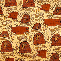 Pure Cotton Vanaspati Yellow With Red Gorillas Sitting In The Pond Hand Block Print Fabric