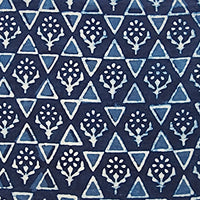 Pure Cotton Indigo Flower And Triangle Design Hand Block Print Fabric