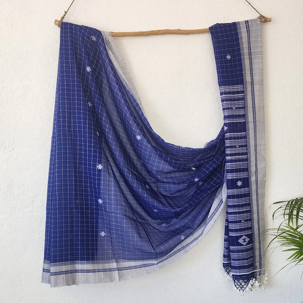 BENGAL BHUJODI- Blue With White Checks Traditions Bengal Bhujodi Saree