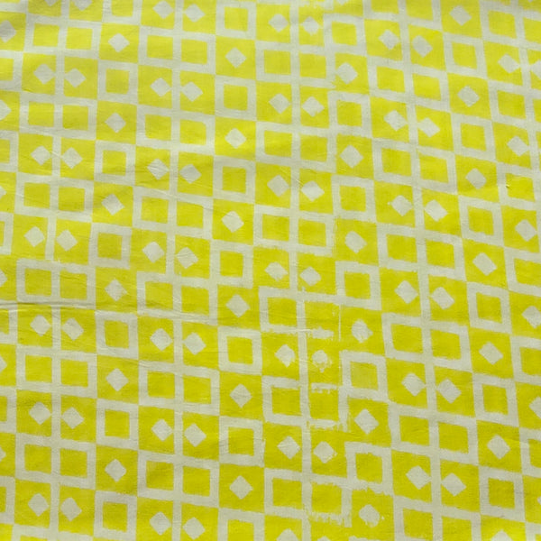 Pure Cotton Discharge Neon Yellow With White Hand Block Print Fabric