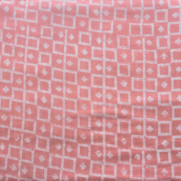 Pure Cotton Discharge Baby Pink With White Hand Block Print Fabric