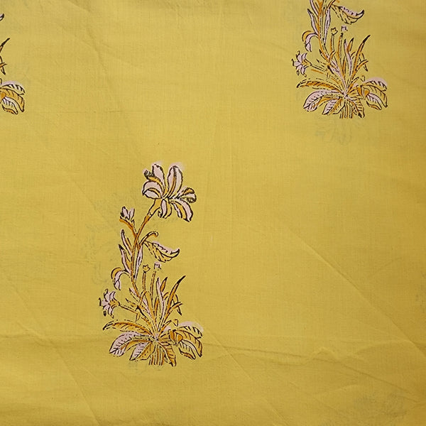Pure Cotton Discharge Yellow With  Big Flower Motif Hand Block Print Fabric