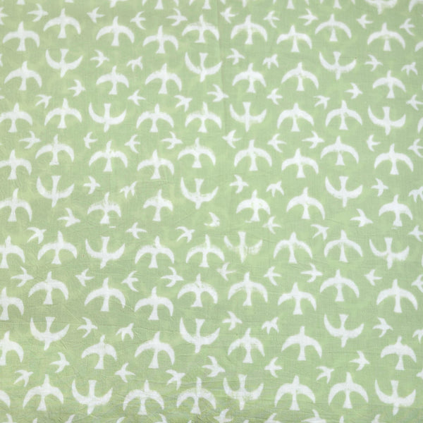 Pure Cotton Discharge Mint Green With White Dragon Fly All Over Hand Block Print Fabric