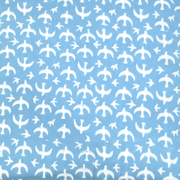 ( Pre-Cut 1.90 Meter ) Pure Cotton Discharge Blue With White Dragon Fly All Over Hand Block Print Fabric