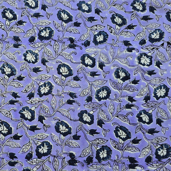 (PRE-CUT 1.45 METER) Pure Cotton Jaipuri Purple With Dark Blue Flower Jaal Hand Block Print Fabric