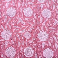 Pure Cotton Jaipuri Watermelon  Pink With White Flower Jaal Hand Block Print Fabric