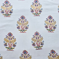 Pure Cotton Jaipuri White And Yellow With Pink Big Flower Motif Hand Block Print Fabric
