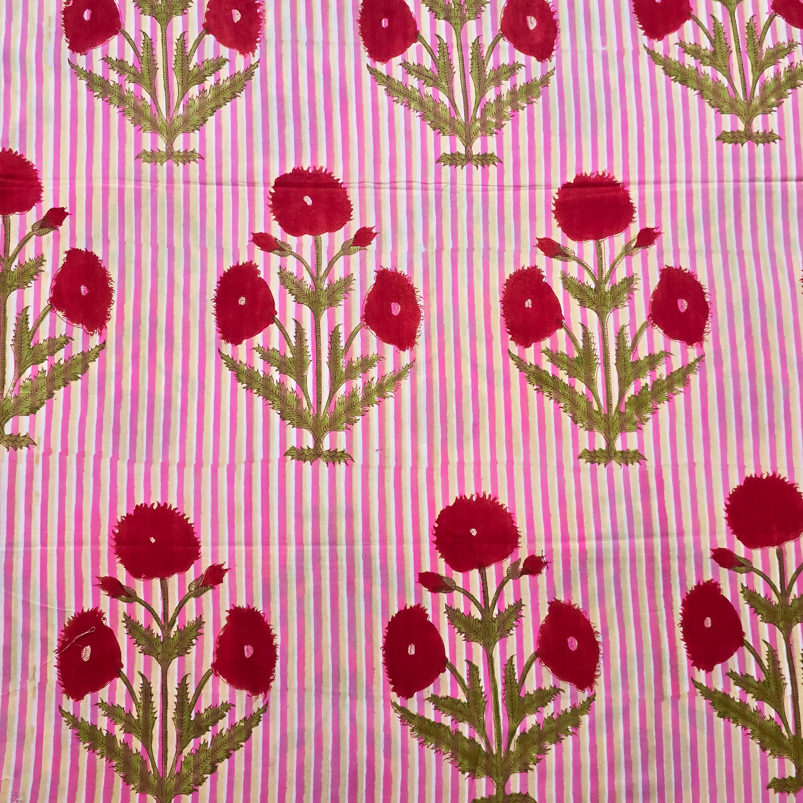 Pure Cotton Jaipuri Pink And Light Brown Stripes With Red Big Flower P Pure cotton jaipuri pink and light brown stripes with red big flower p