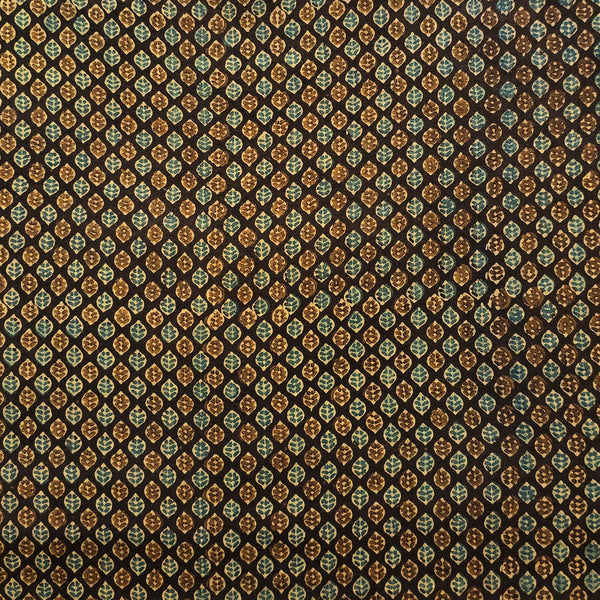 Pure Cotton Gad Ajrak Brown With Flower Motif Hand Block Print Fabric