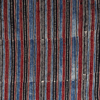 Pure Cotton Gad Ajrak Black And Rust Red With Rust Blue Border Stripes Hand Block Print Fabric