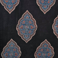 Pure Cotton Gad Ajrak Black With Rust Blue Intricate Design Hand Block Print Fabric