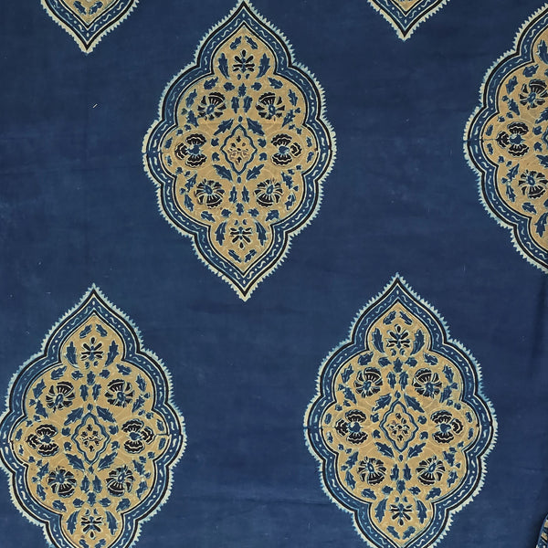 Pure Cotton Gad Ajrak Blue With Sandy Intricate Design Hand Block Print Fabric