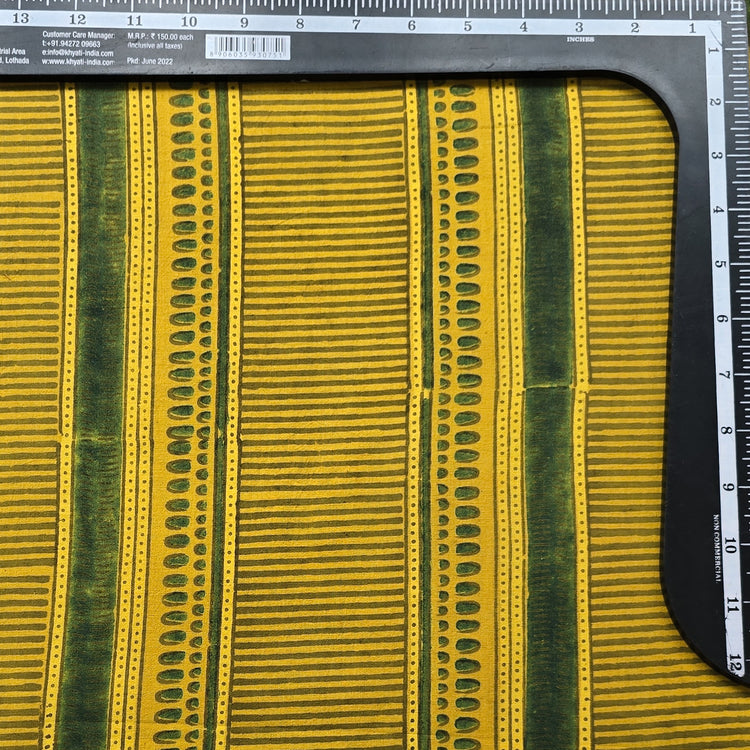 Pure Cotton Gad Ajrak Yellow With Green Design Border Stripes Hand Blo ...