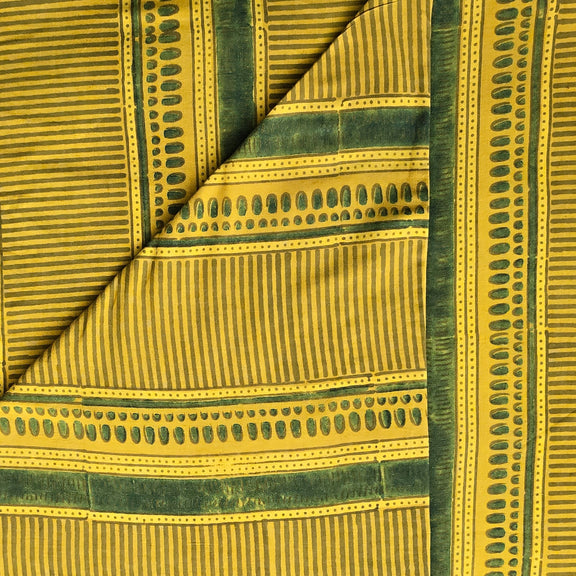 Pure Cotton Gad Ajrak Yellow With Green Design Border Stripes Hand Blo ...