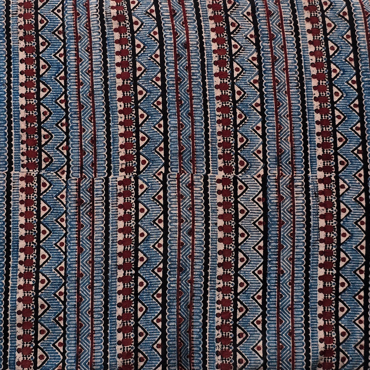 Pure Cotton Gad Ajrak Black With Blue Maroon Intricate Zig Zag Border ...
