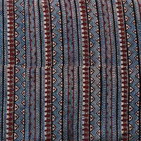 Pure Cotton Gad Ajrak Black With Blue Maroon Intricate Zig Zag Border Design Hand Block Print Fabric