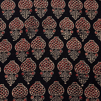 Pure Cotton Ajrak Vegetable Dyed Black With Rust Red Mushroom Motifs Hand Block Print Fabric