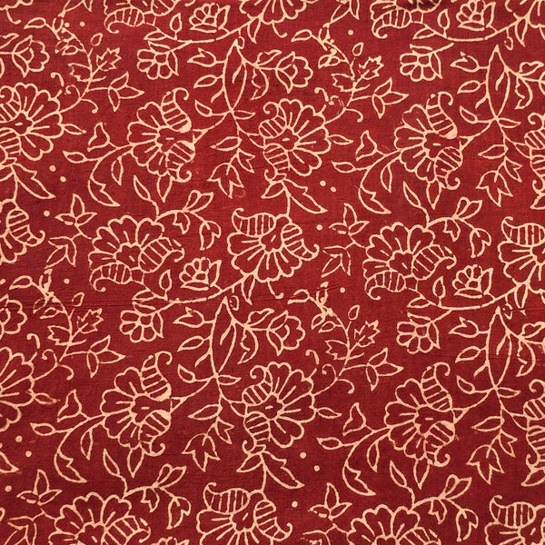 ( Pre-Cut 2 Meter ) Pure Cotton Ajrak Vegetable Dyed Red And Cream With Flower Jaal Hand Block Print Fabric