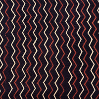 Pure Cotton Ajrak Vegetable Dyed Black And Cream With Red Zig-Zag Hand Block Print Fabric