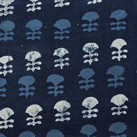 Pure Cotton Indigo White And Blue Flower Motif Hand Block Print Fabric