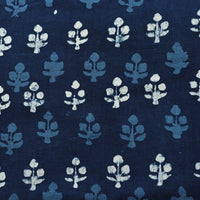 Pure Cotton Indigo White And Blue  Plant Motif Hand Block Print Fabric