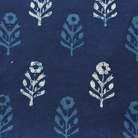 Pure Cotton Indigo Blue with White Flower Plant Hand Block Print Fabric