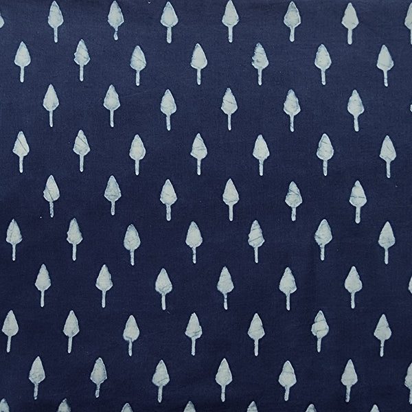 Pure Cotton Akola Indigo With White Flower Bud Motif Hand Block Print Fabric