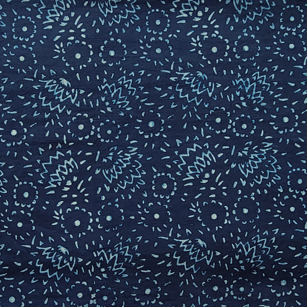 Pure Cotton Akola Indigo With White Flowers Hand Block Print Fabric