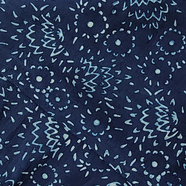 Blue - Pure Wool Handloom Natural Dyed Akola Hand Block Print Fabric 07