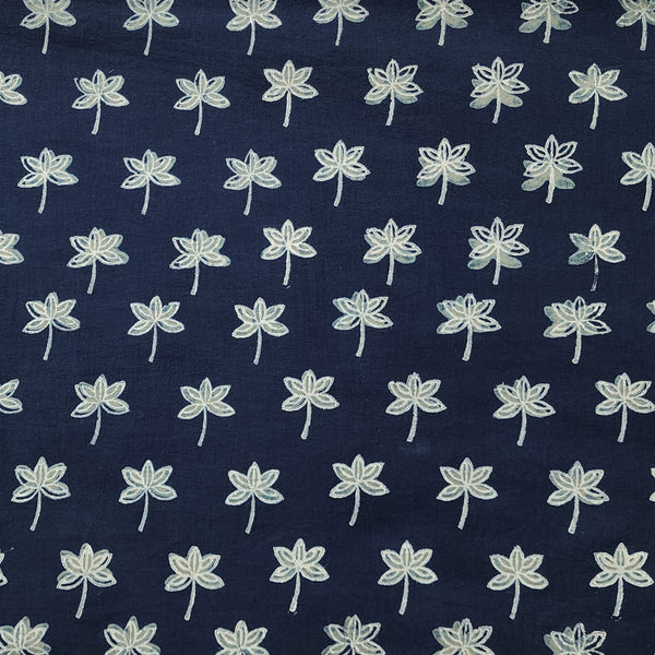 Pure Cotton Akola Indigo With White Flower Petal Motif Hand Block Print Fabric