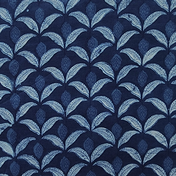 Pure Cotton Akola Indigo With White Leaves Jaal Hand Block Print Fabric