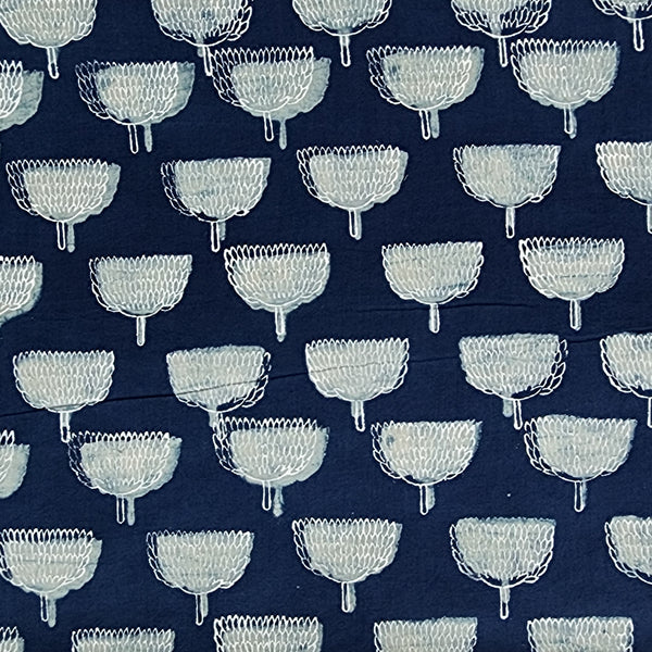 Pure Cotton Akola Indigo With White Intricate Flower Motif Hand Block Print Fabric