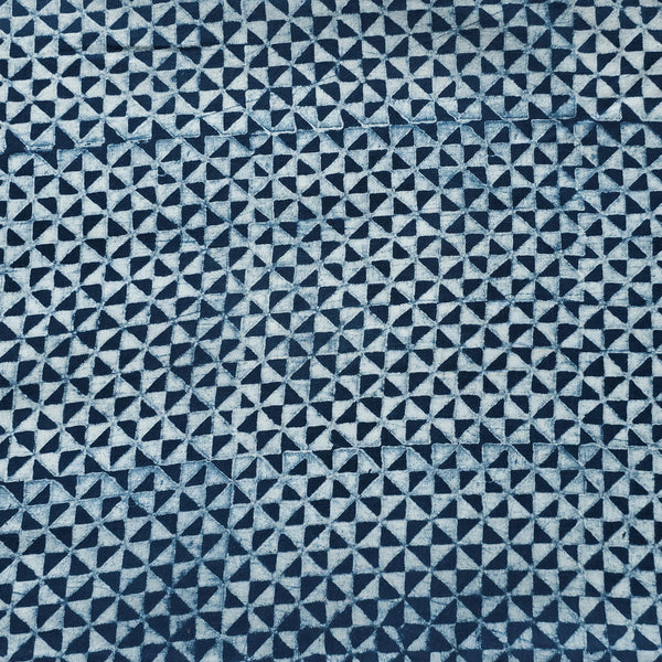 Pure Cotton Akola Indigo With White  Small Triangle Design Hand Block Print Fabric