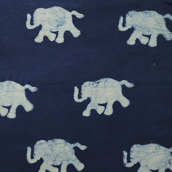 Pure Cotton Akola Indigo With White Elephant Hand Block Print Fabric