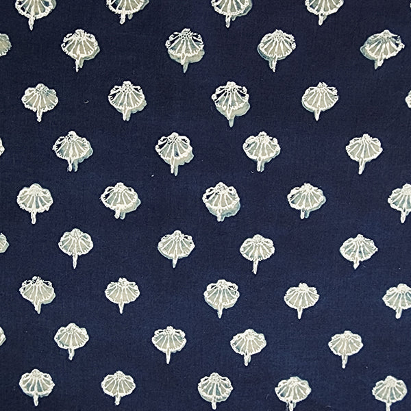 Pure Cotton Akola Indigo With White Shell Motif Hand Block Print Fabric