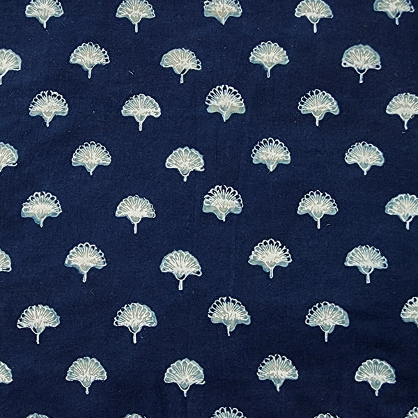 Pure Cotton Akola Indigo With White Small Flower Motif Hand Block Print Fabric