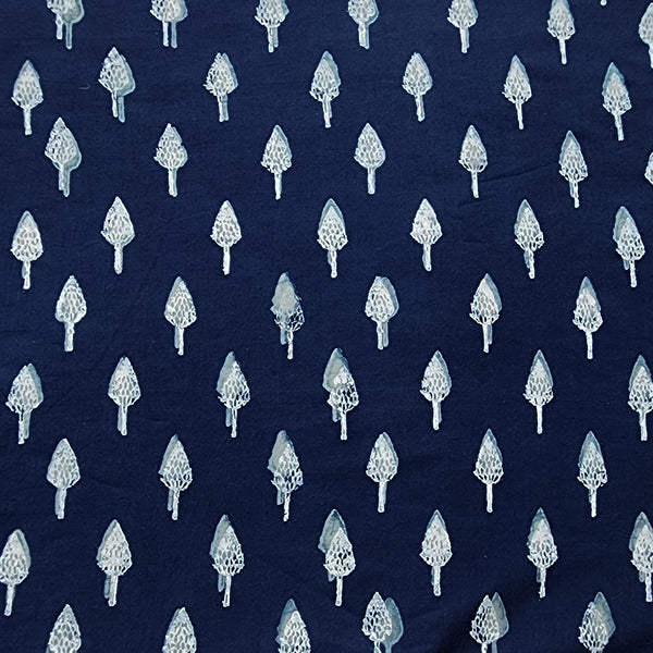 Pure Cotton Akola Indigo With White  Small Flower Bud Hand Block Print Fabric