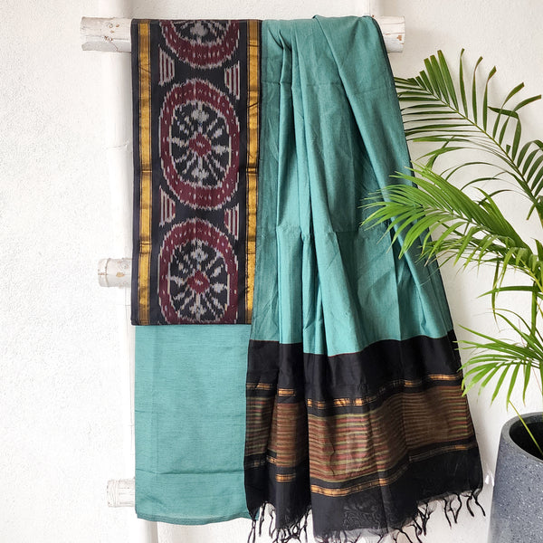 VEDA - Cotton Silk Black With Sea Green Intricate Design Suit