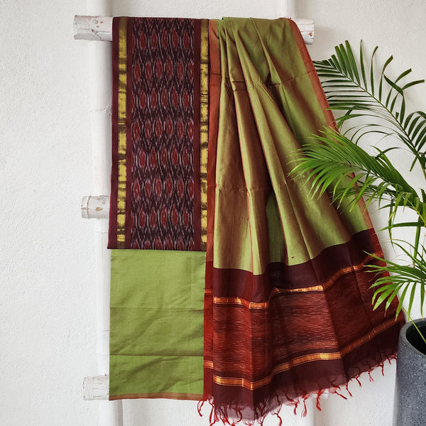 VEDA - Cotton Silk Maroon With Green Intricate Design Suit