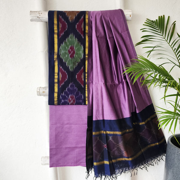 VEDA - Cotton Silk Navy Blue With Lavender Intricate Design Suit