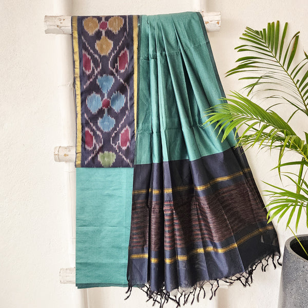 VEDA-Cotton Silk Dark Grey And Teal Green With Intricate Design Suit