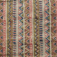 Pure Cotton Kalamkari Mehendi Green With Pink And Blue Design Border Hand Block Print Fabric