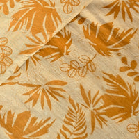 Pure Cotton Dabu Cream With Mustard Leaves Hand Blocks Print Fabric