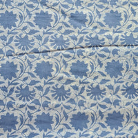 Pure Cotton Dabu Powder Blue With Flower Jaal  Hand Block Print Fabric